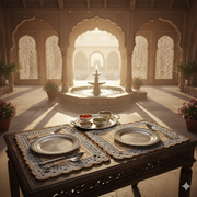 Dining Mats wooden and silver thread