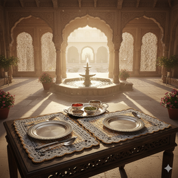 Dining Mats wooden and silver thread